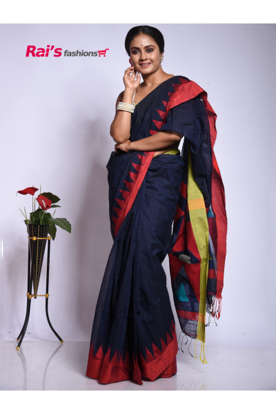 Handloom Khadi Cotton Silk Saree With Temple Weaving  Border And Handweaving Pallu Design (KR30)